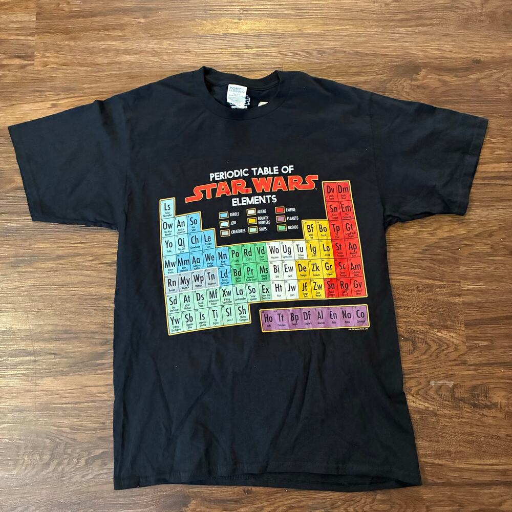 Star Wars T-Shirt Men’s Medium Periodic Table Graphic Black Sci Fi Tee